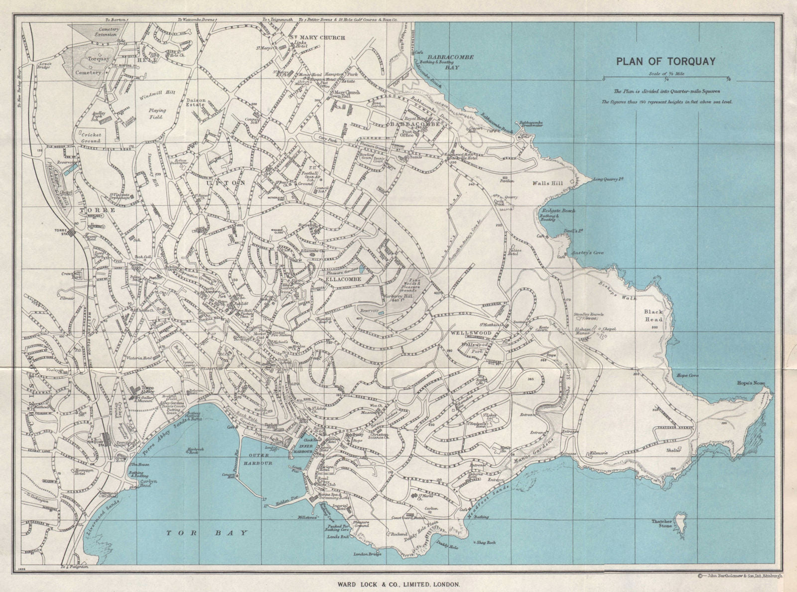 TORQUAY vintage tourist town city resort plan. Devon. WARD LOCK 1961 old map